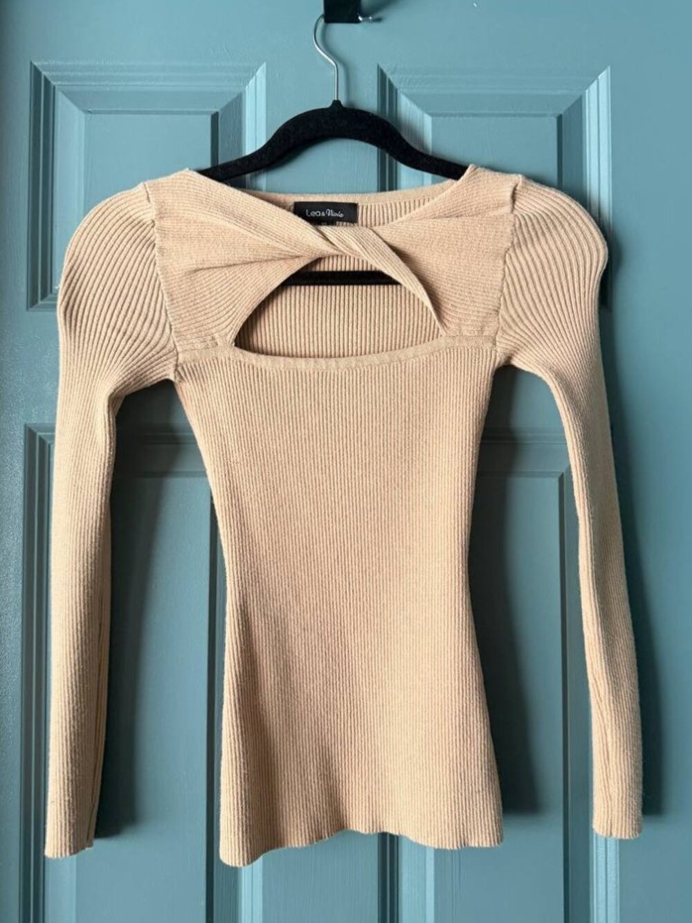 Lea & Viola Tan Ribbed Knit Long Sleeve Top
